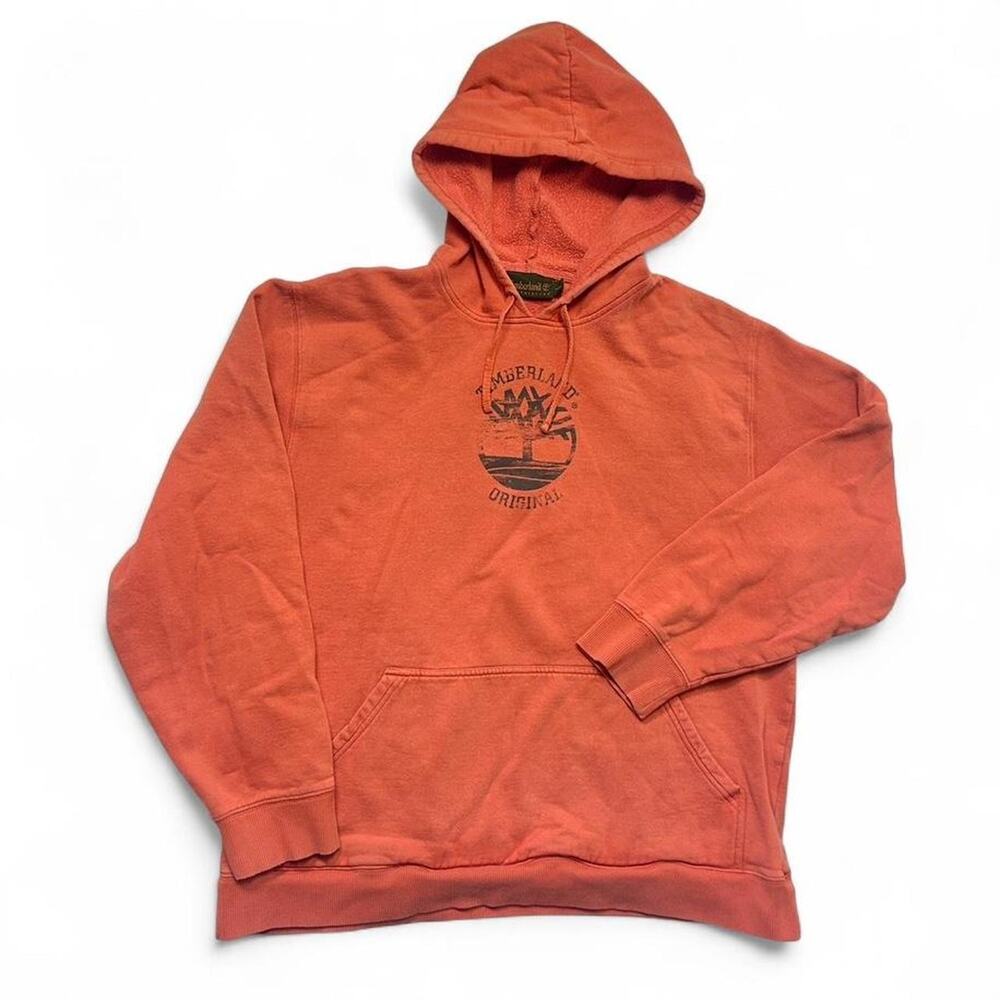 Timberland Weathergear Vintage 90s Orange Logo Hoodie Sweatshirt Large